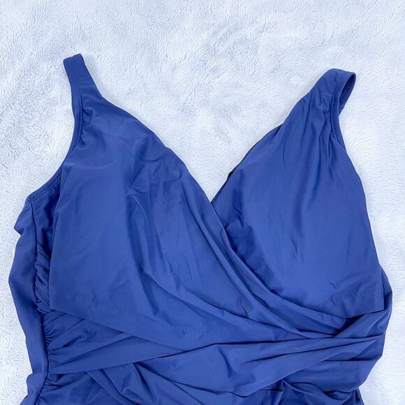 Lands End SlenderSuit Tummy Control Wrap One Piece Swimsuit Blue Womens 22W DD - Picture 3 of 12